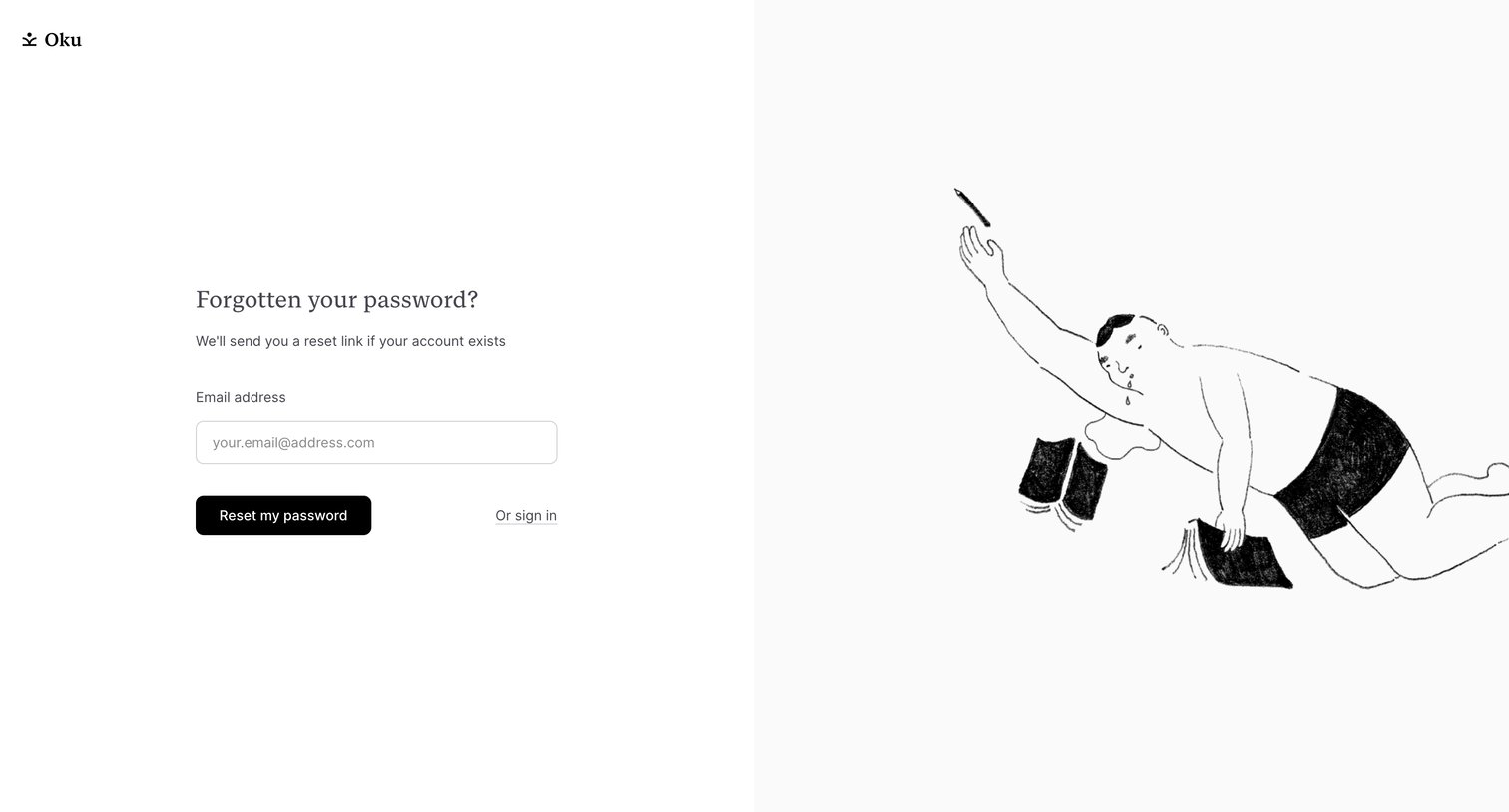 Oku - Forgotten your password Oku screen