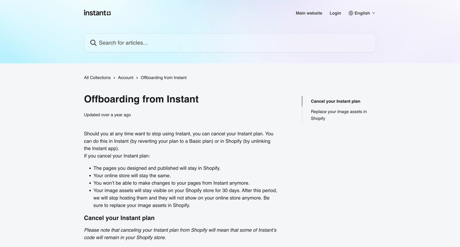 Instant - Offboarding from Instant | Instant Help Center screen