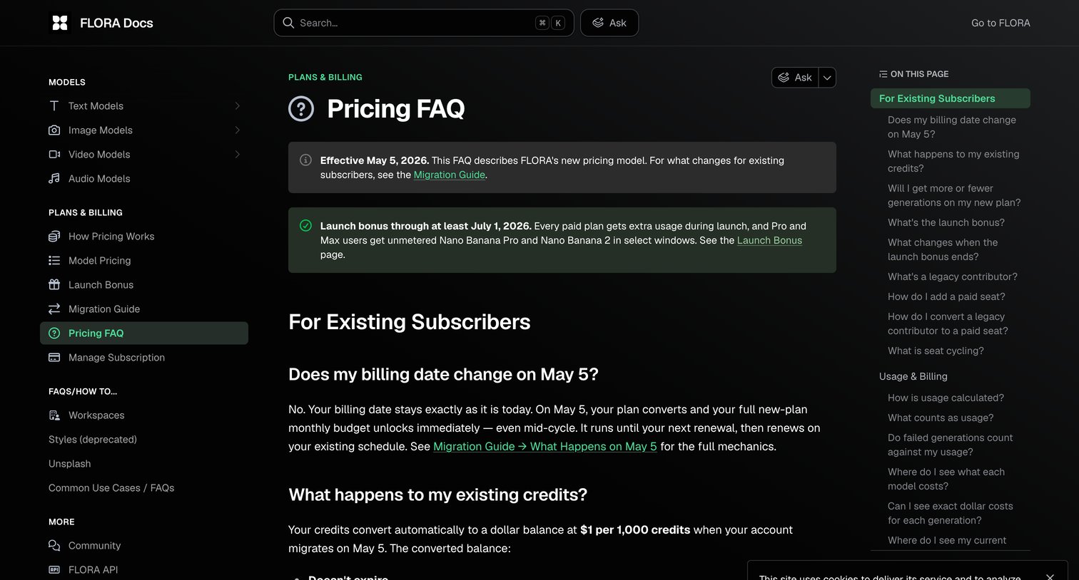 Pricing FAQ FLORA Docs from Flora
