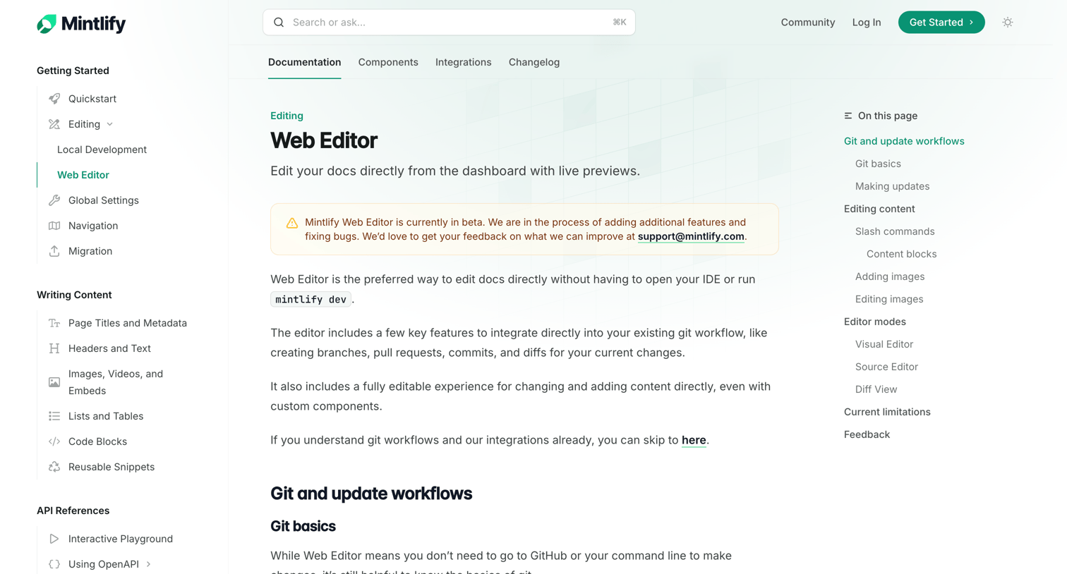 Mintlify - Web Editor - Mintlify screen