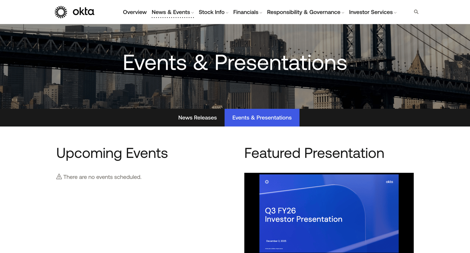 Okta - Okta Inc. - News & Events - Events & Presentations screen