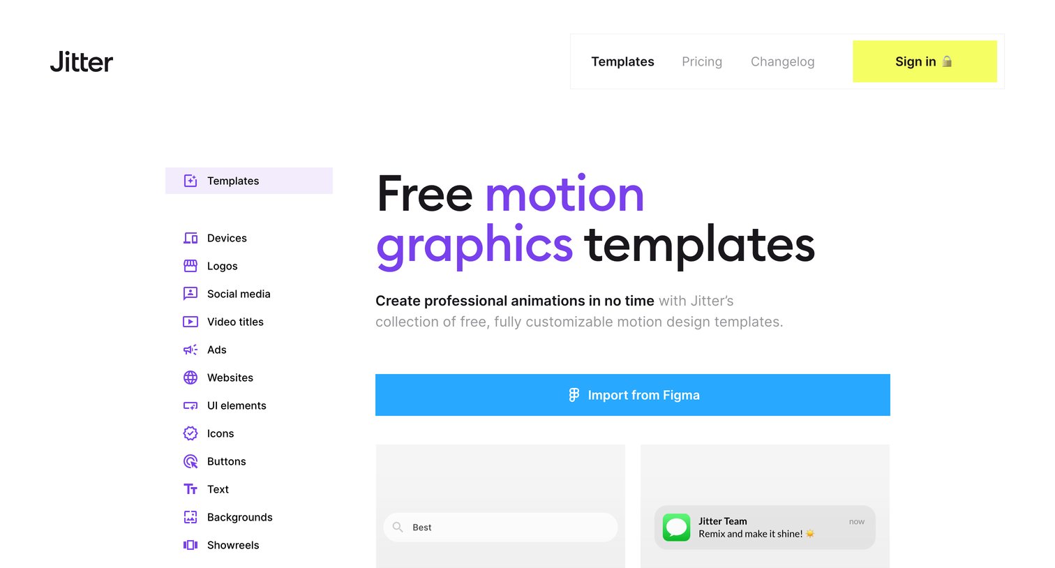 Jitter - 100+ Free motion graphics templates · Jitter screen