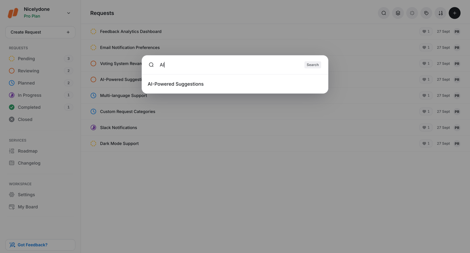 UserJot - Requests | UserJot screen
