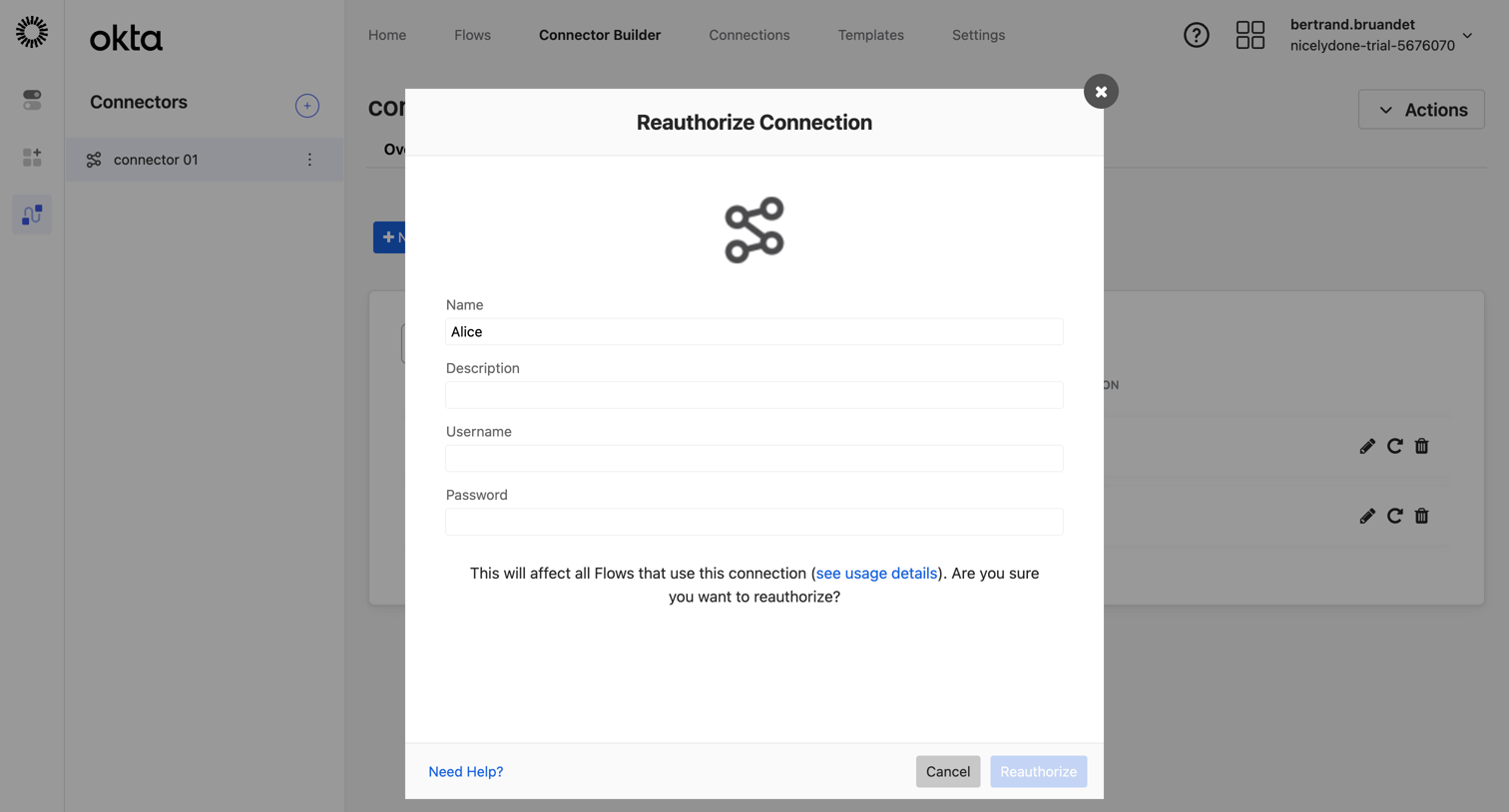 Okta - connector 01 | Okta screen
