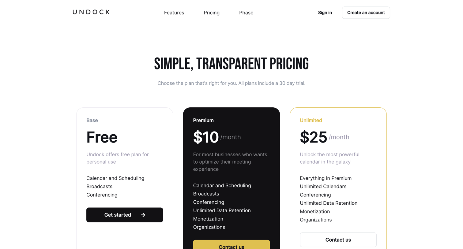 Undock - Undock | Pricing screen