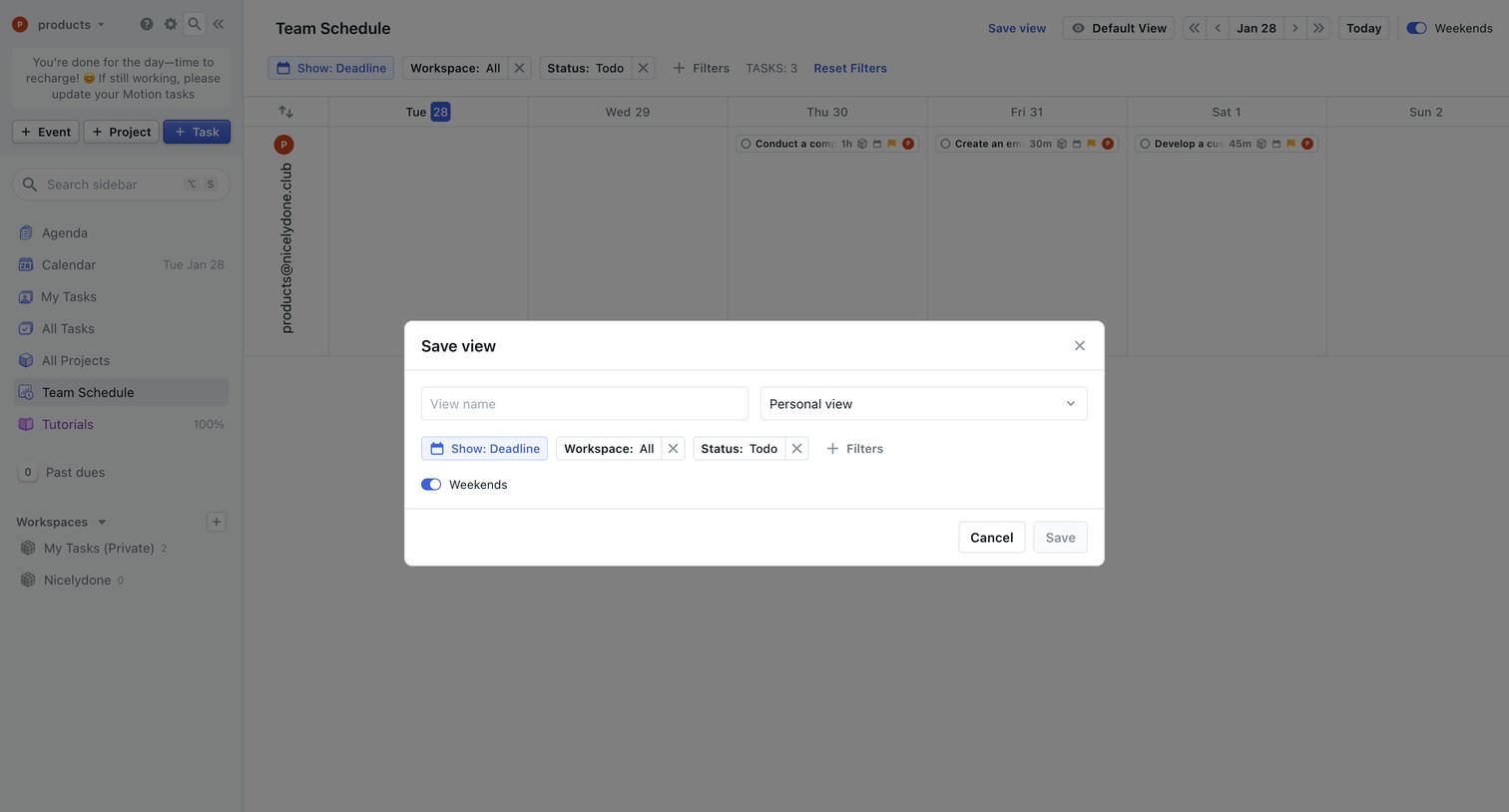 Motion - Team Schedule - Motion screen