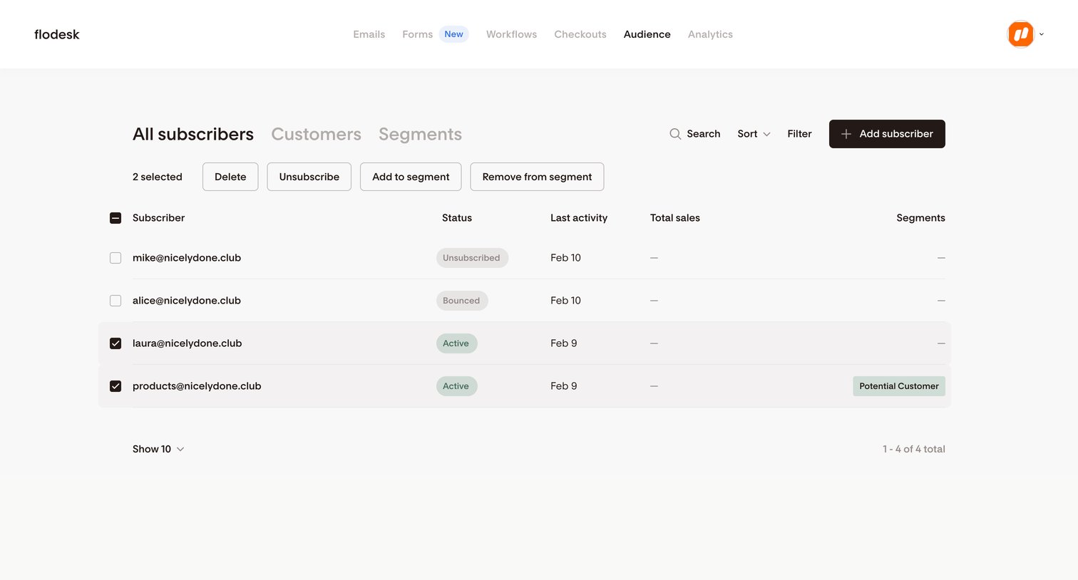 Flodesk - Subscribers | Flodesk screen