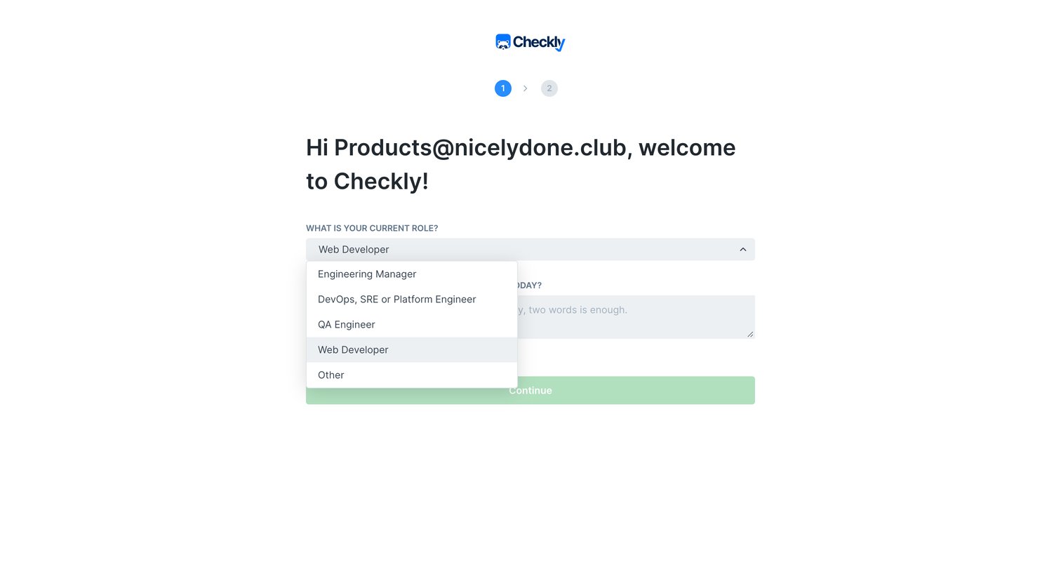 Checkly - Getting Started - Survey screen