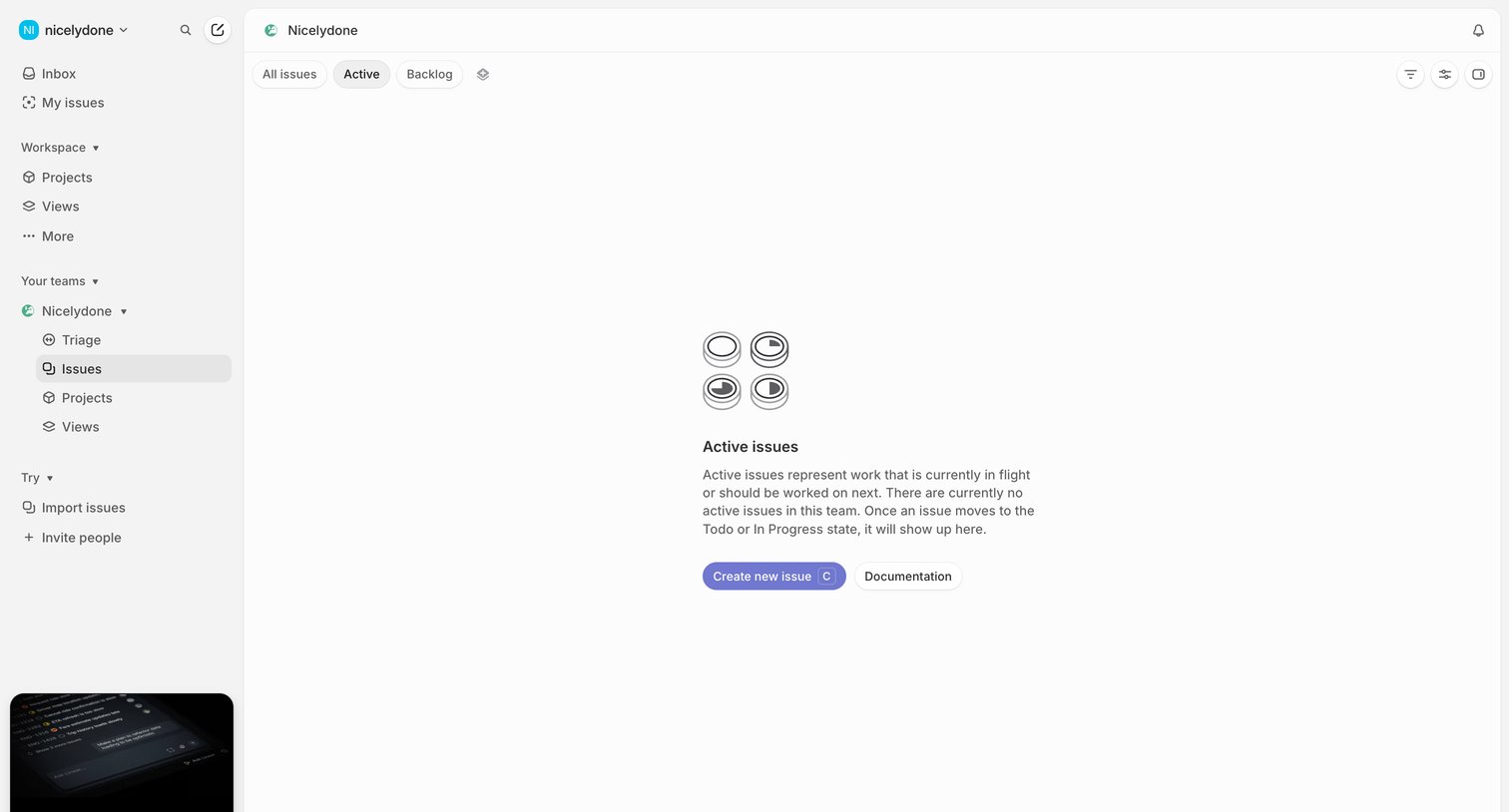 Nicelydone › Active issues from Linear