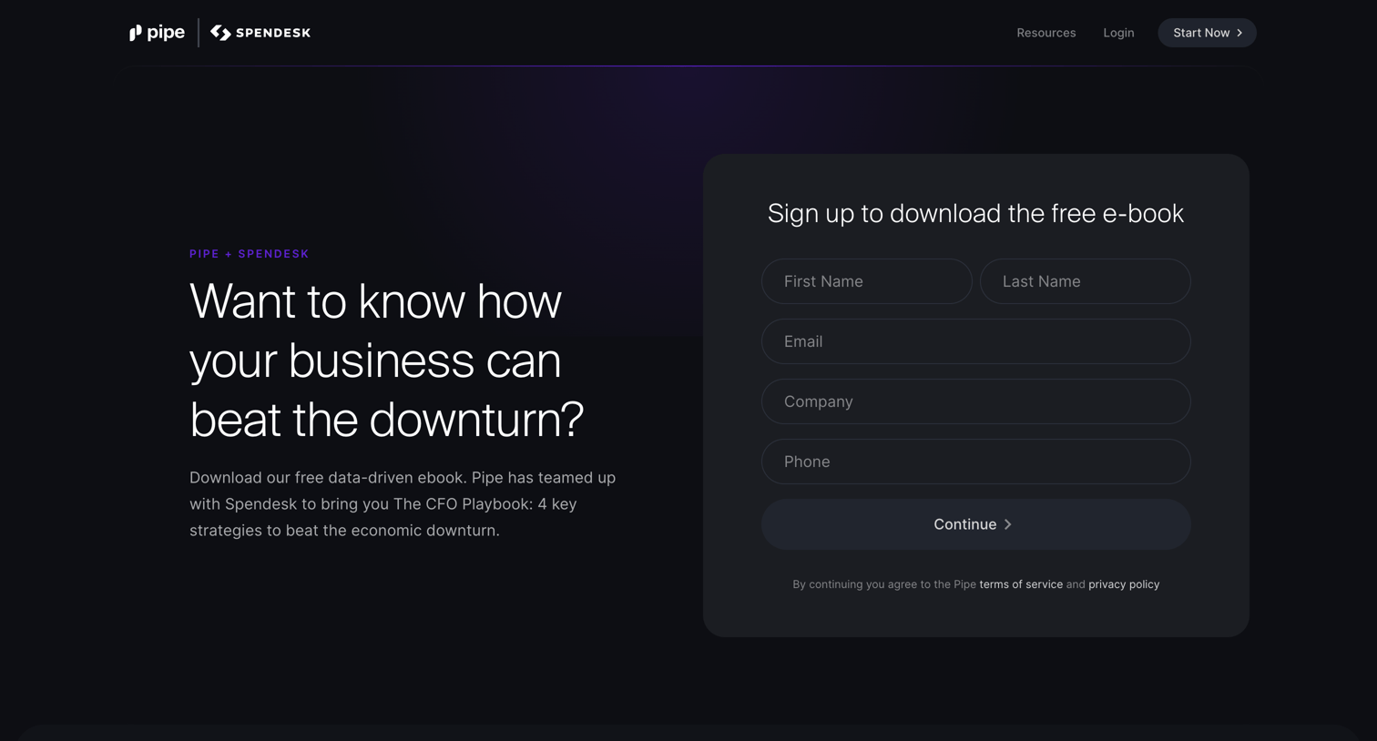 Pipe - Want to know how your business can beat the downturn screen