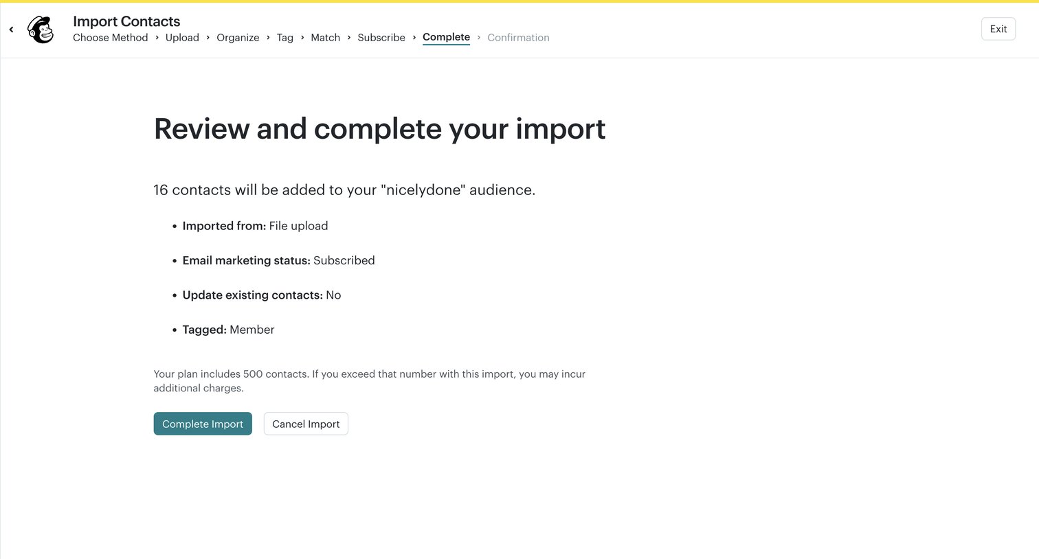 Mailchimp - List Import | Mailchimp screen