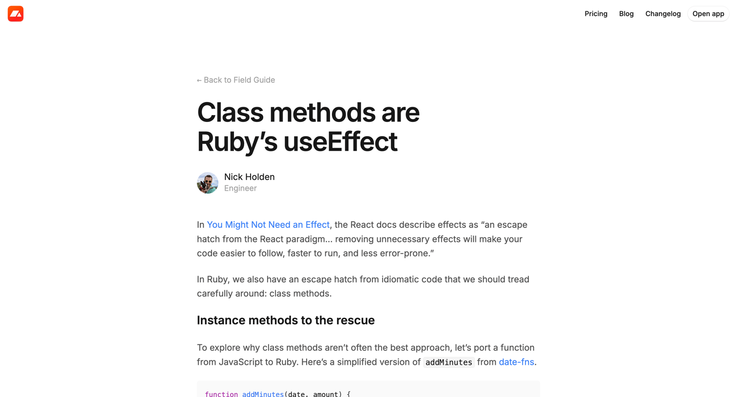 Campsite - Class methods are Ruby’s useEffect · Campsite screen