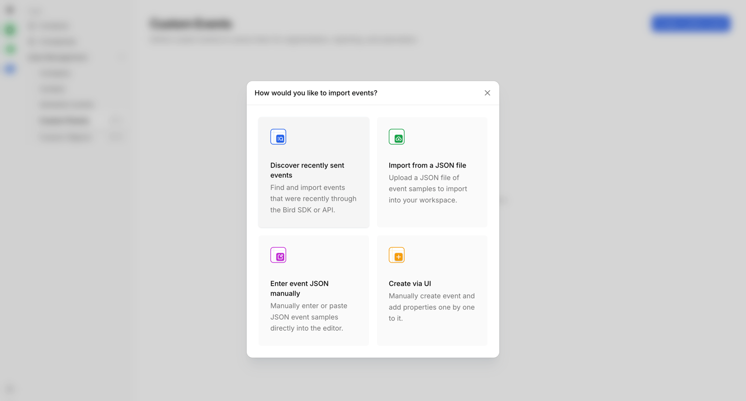 Bird - Custom Events | Bird screen