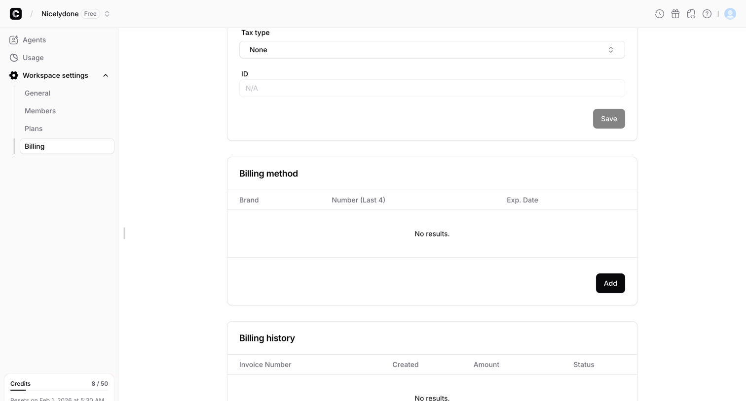 Chatbase - Billing - Chatbase screen