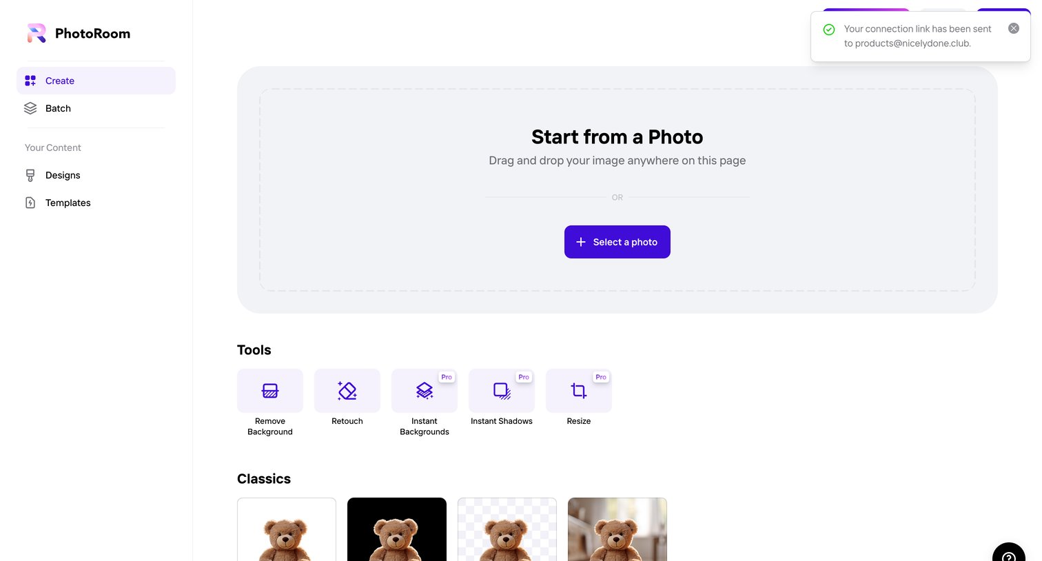 Photoroom - Create - PhotoRoom screen