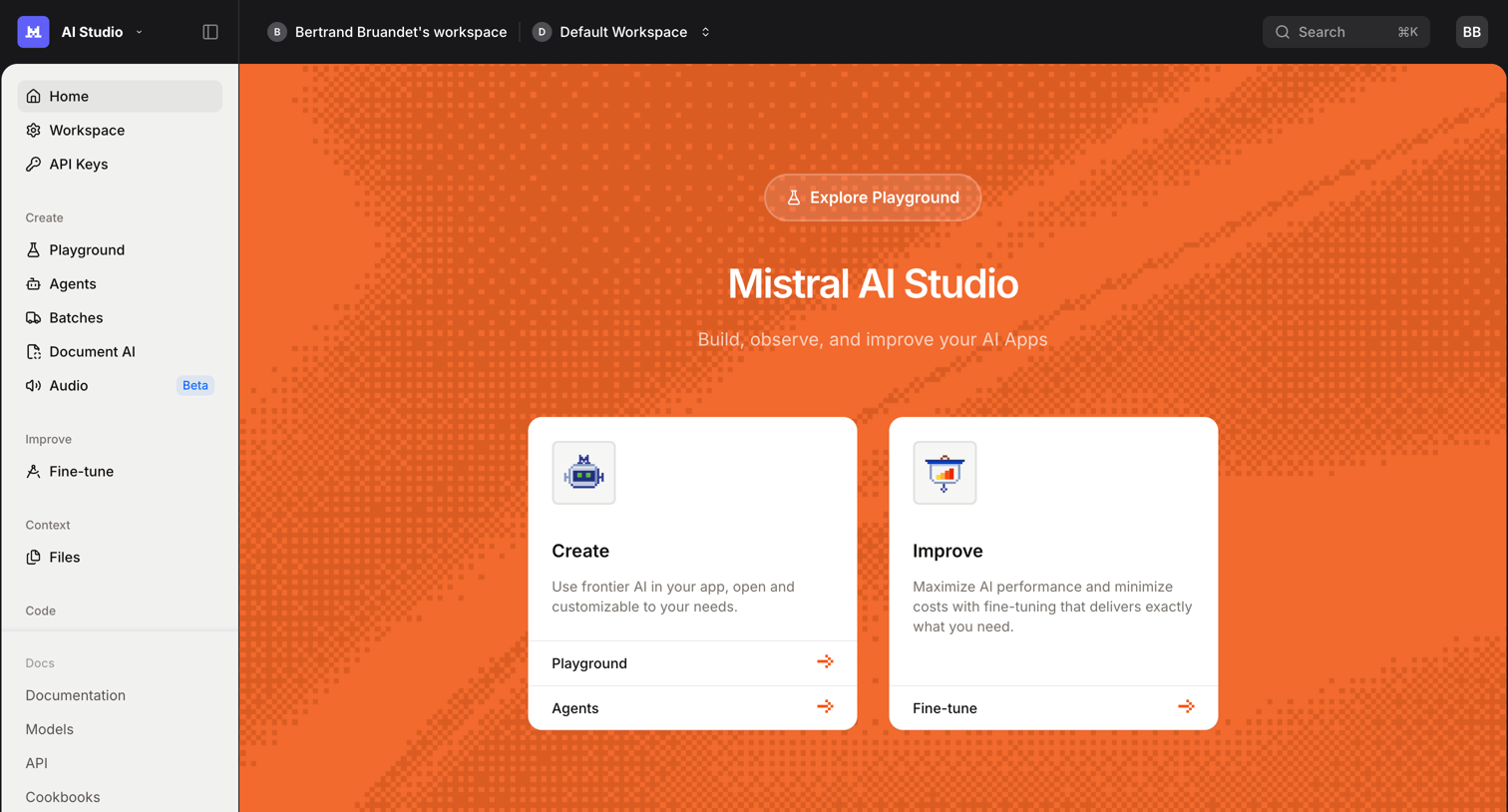 Mistral - AI Studio - Mistral AI screen