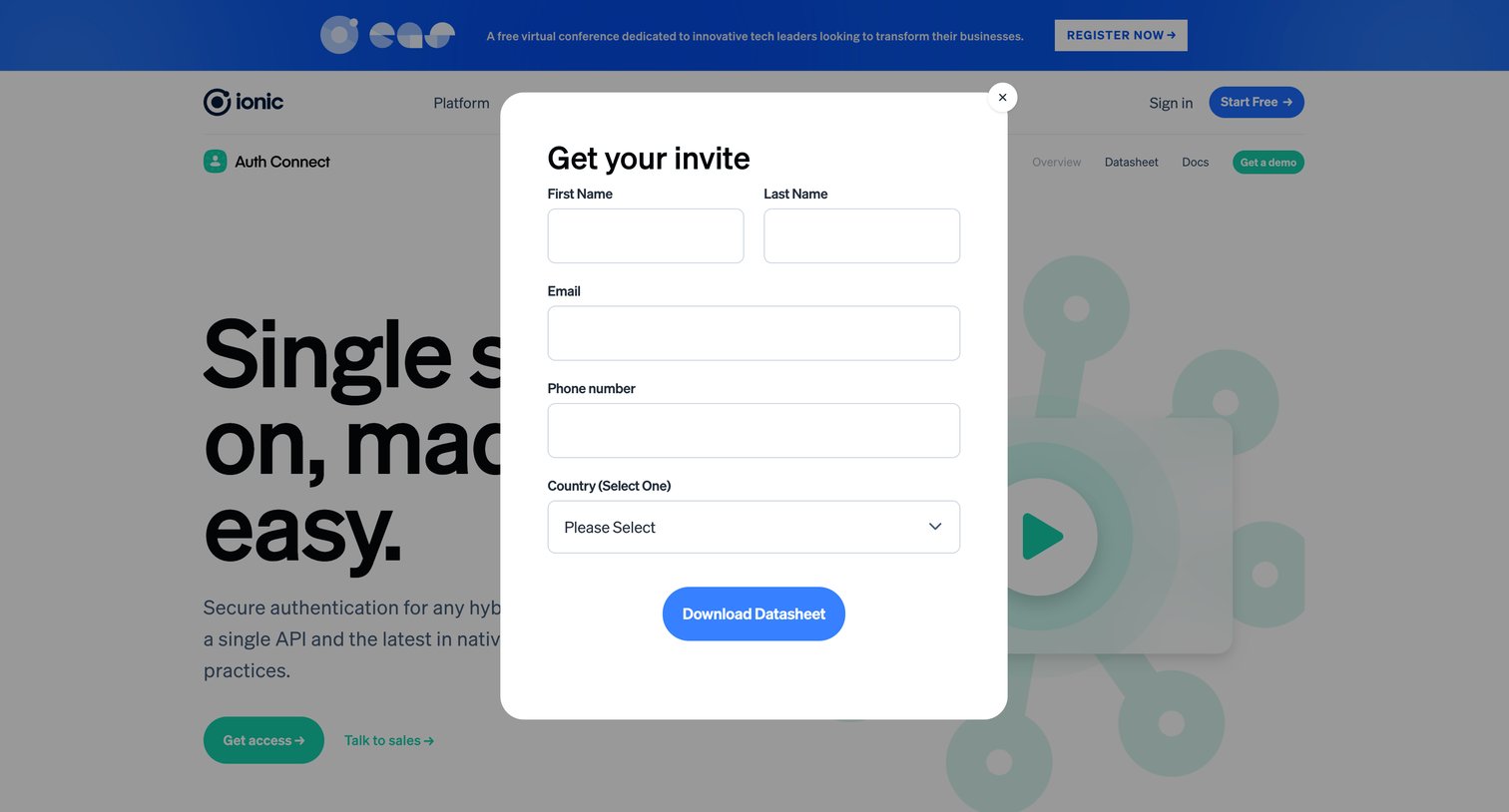 Ionic - Products - Auth Connect - Ionic - The Cross-Platform App Developm screen