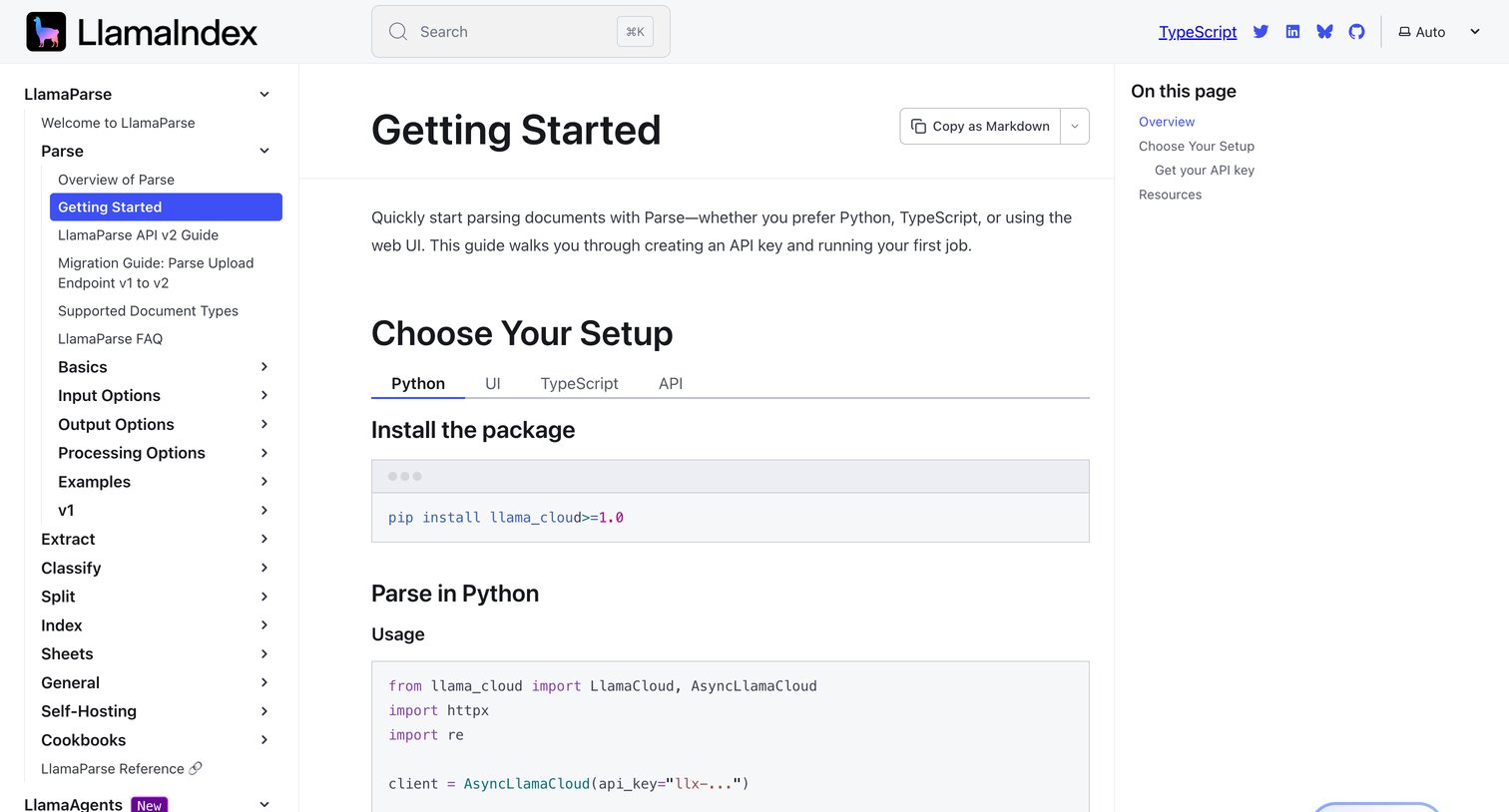 Llamaindex - Getting Started LlamaIndex OSS Documentation screen