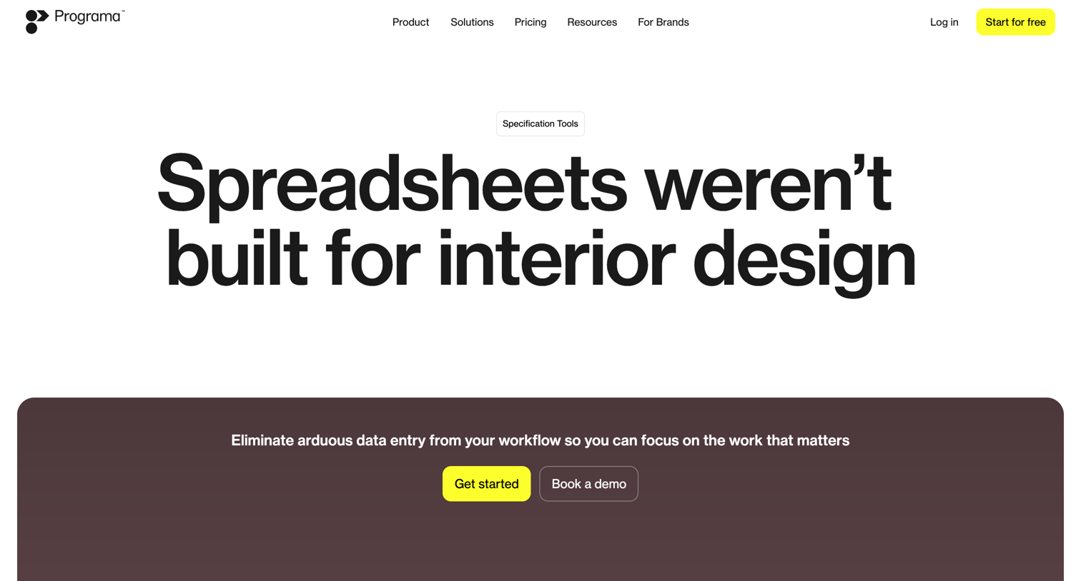Programa - Specification Tools screen