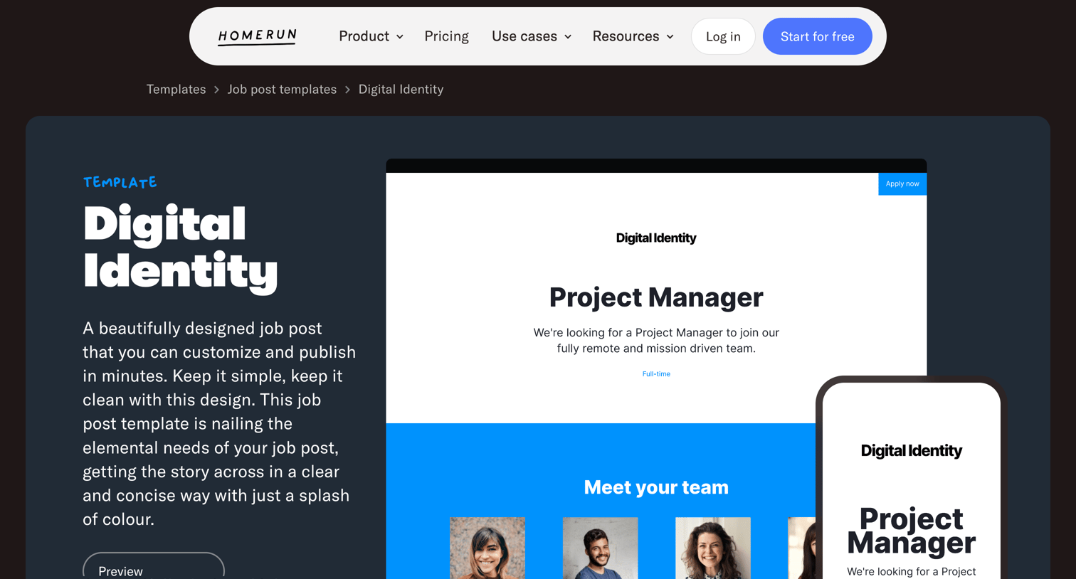 Homerun - Job post template | Digital Identity  Homerun screen