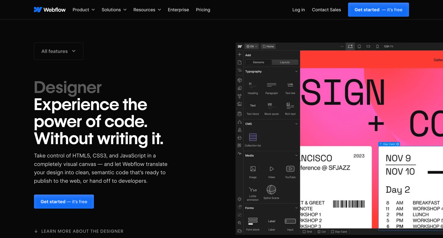 Webflow - Website Design Tools | Software  Webflow screen