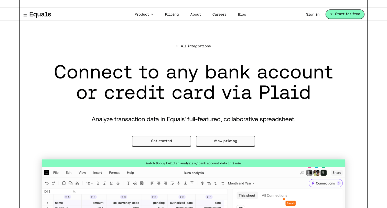 Equals - Equals | Connect to any bank account or credit card via Plaid screen