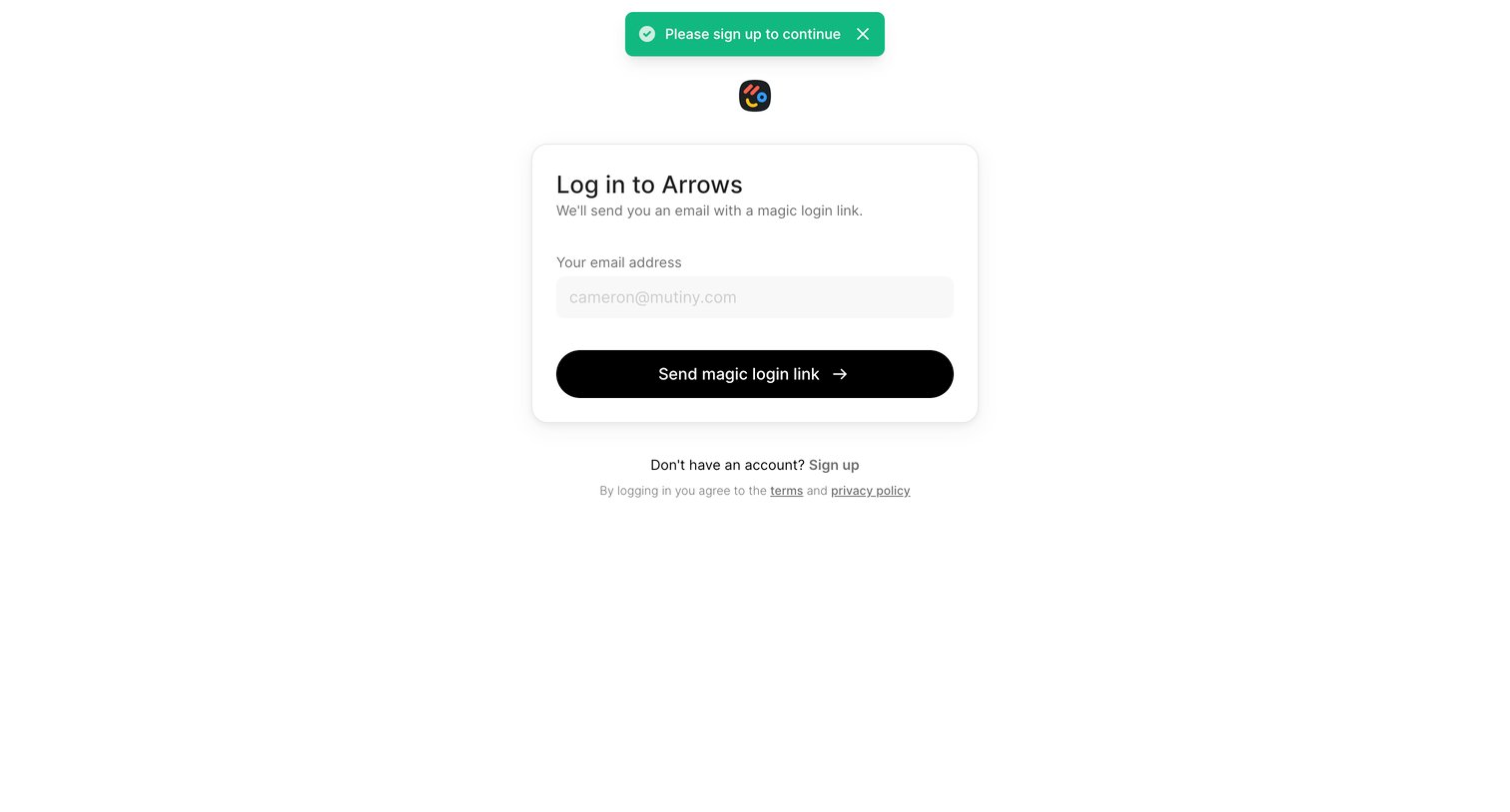 Arrows - Shared onboarding plans – Arrows.to screen