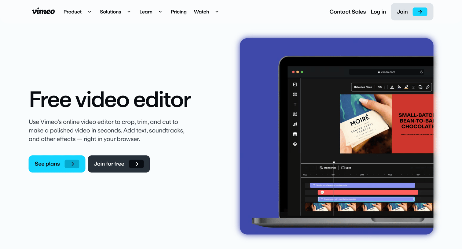 Vimeo - Best Online Video Editor & Maker | Free AI Software with Vimeo screen