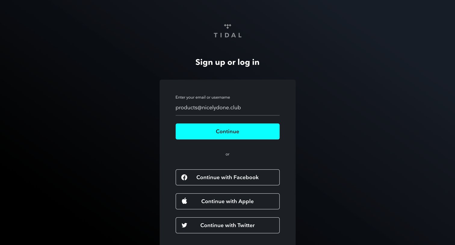 Tidal - Login | TIDAL screen