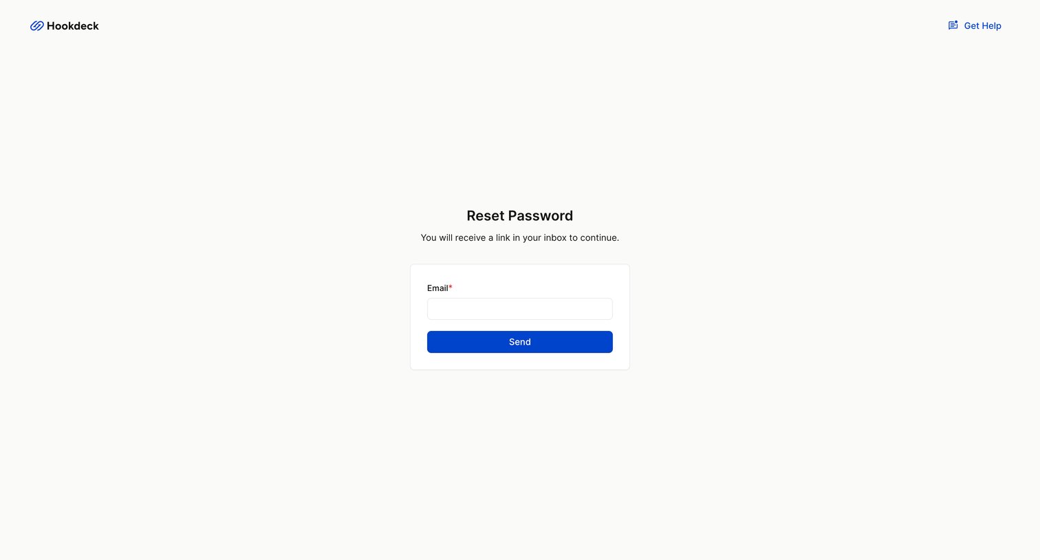 Hookdeck - Reset password request - Hookdeck screen