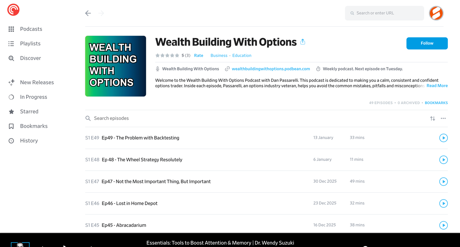 Pocket Casts - Wealth Building With Options - Pocket Casts screen