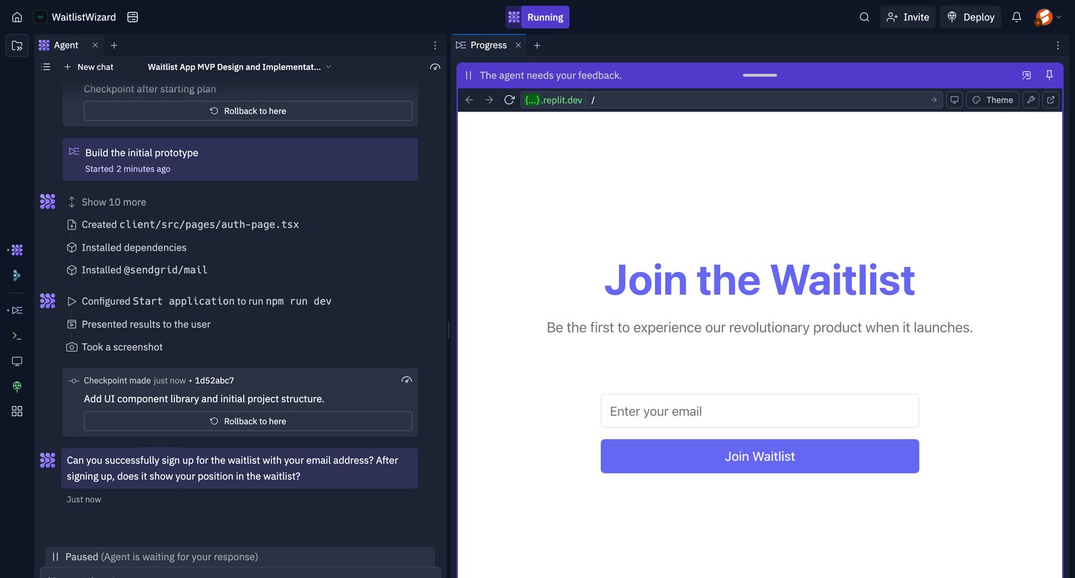 Replit - WaitlistWizard - Replit screen