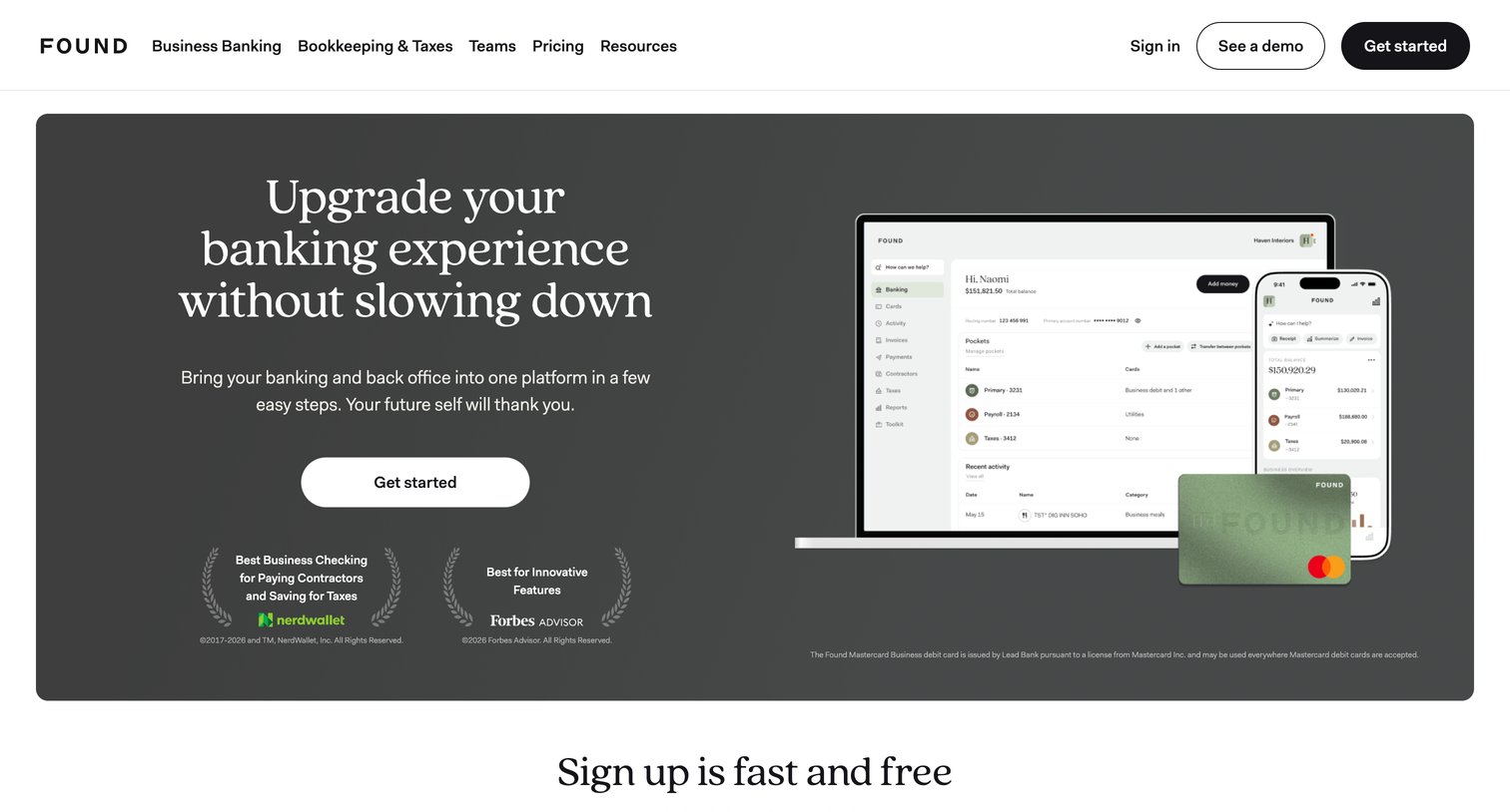 Found - Found Switch Your Business Bank Account screen