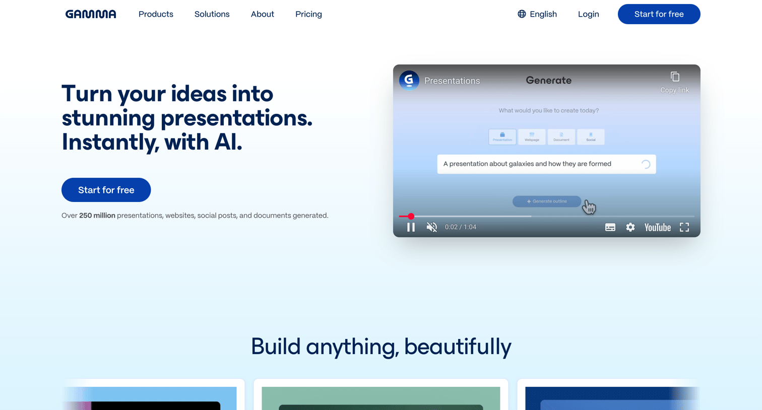 Gamma - Gamma for Presentations | Build Decks Instantly with AI  Gamma screen