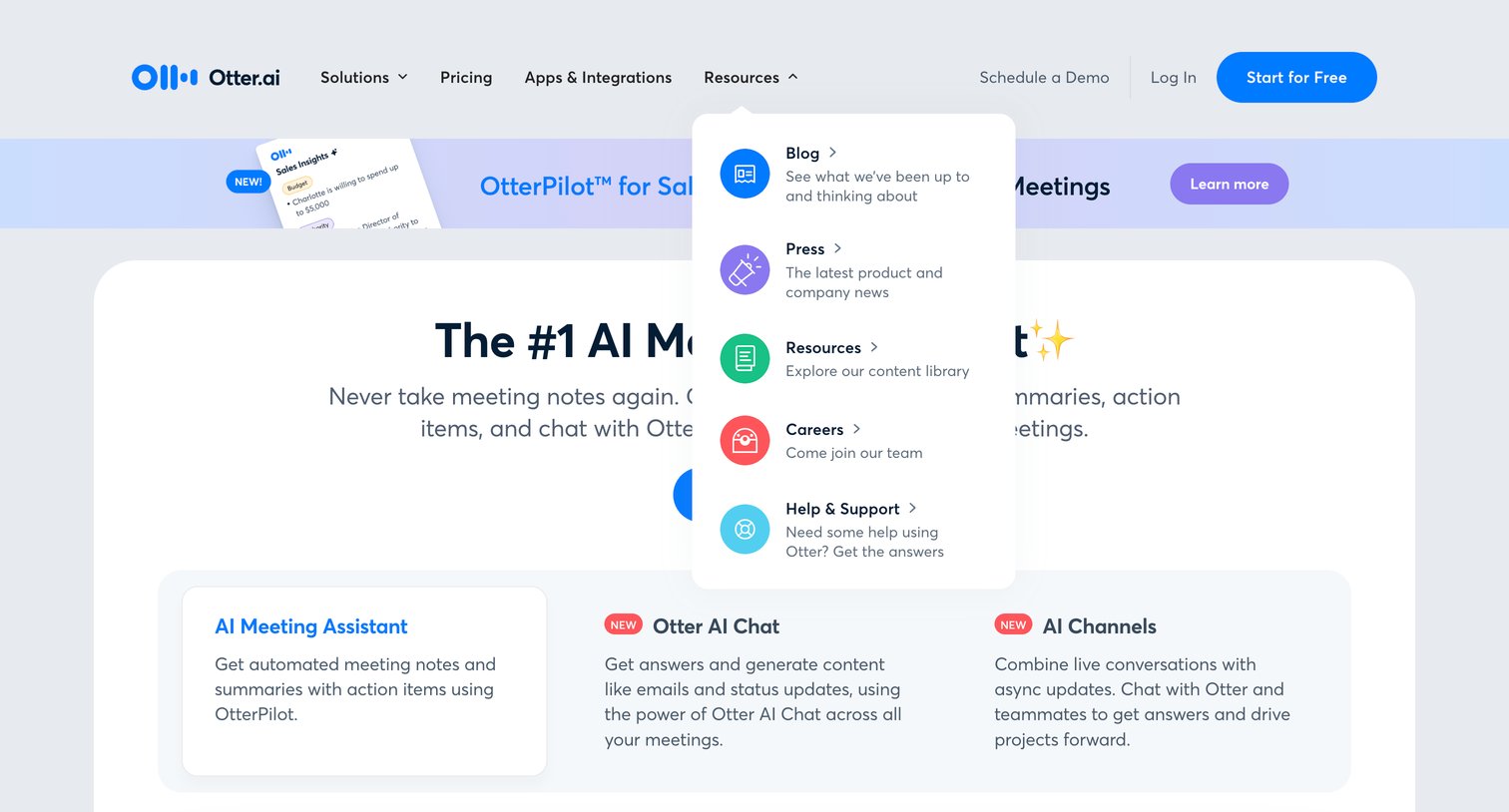 Otter - Otter.ai - AI Meeting Note Taker | Real-time AI Transcription screen