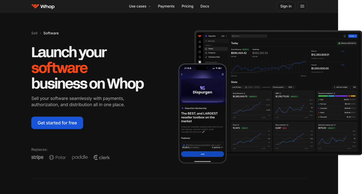Whop - Sell software access, licenses, and subscriptions with Whop  Whop screen