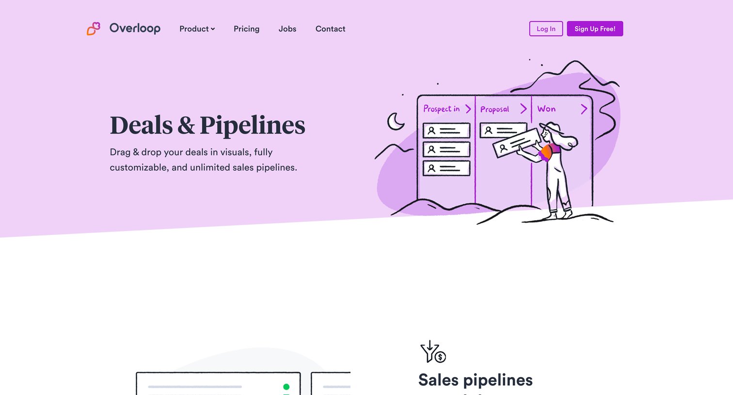 Overloop - Deals | Pipelines Overloop CRM screen