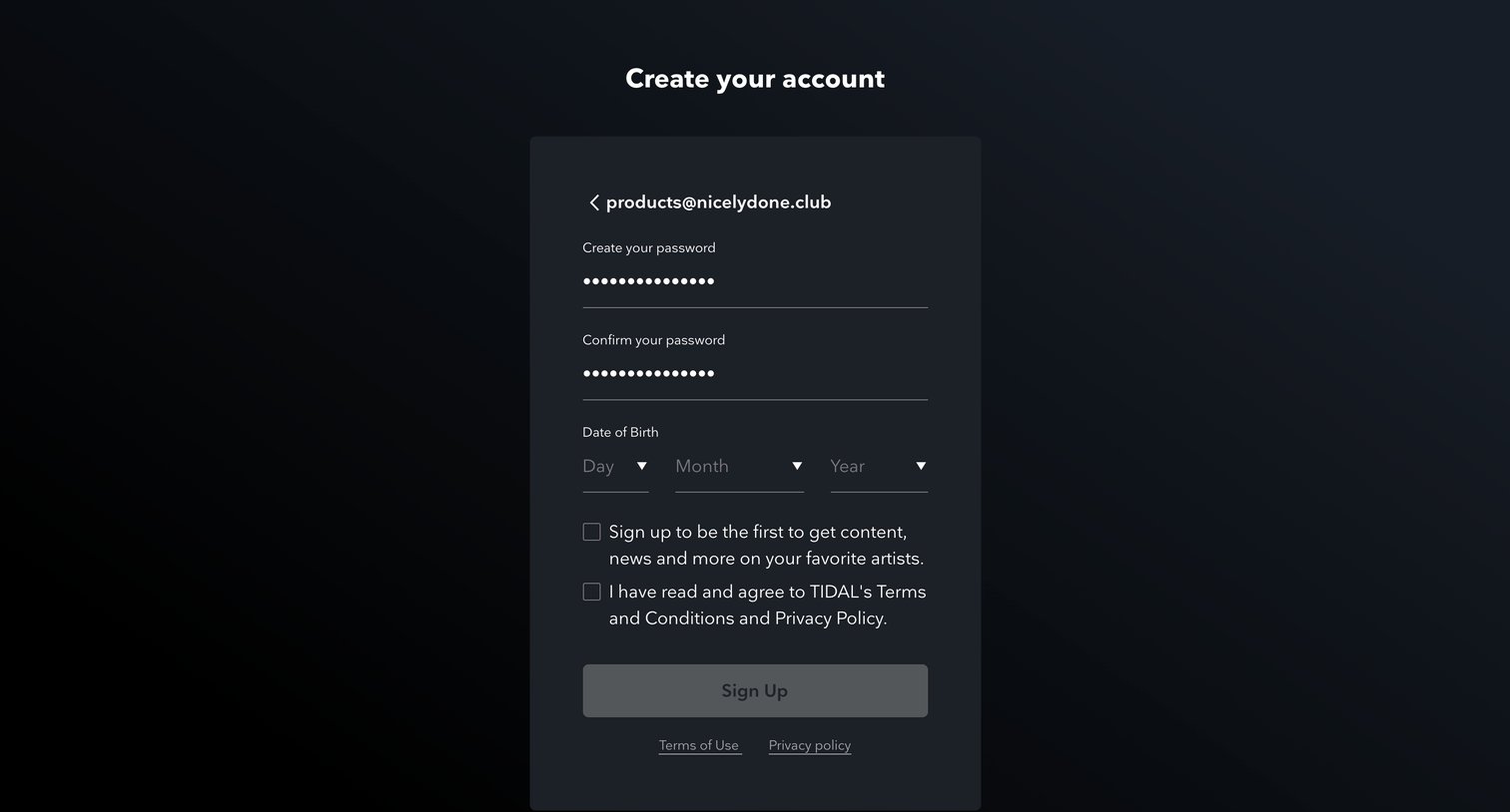 Tidal - Login | TIDAL screen