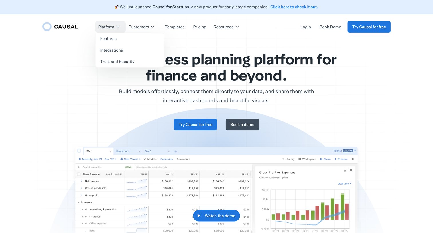 Causal - Causal The Business Planning Platform screen
