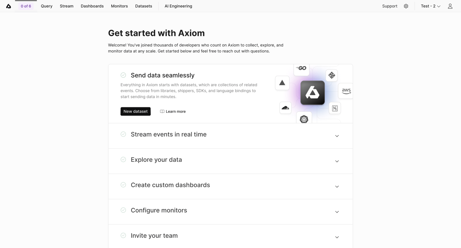 Axiom - Getting Started screen