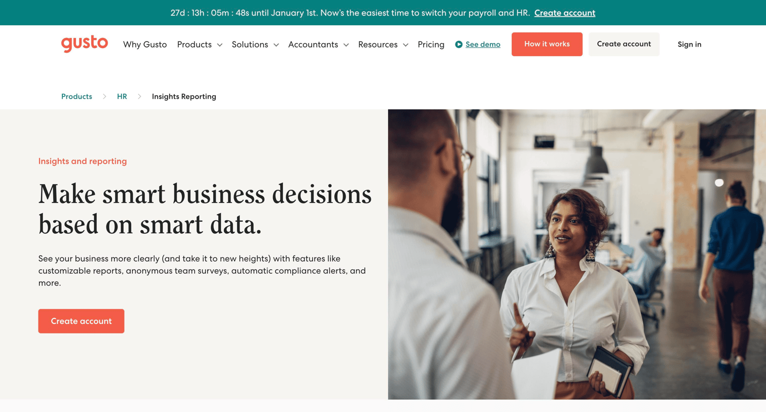 Gusto - HR Insights and Reporting Software for business | Gusto screen