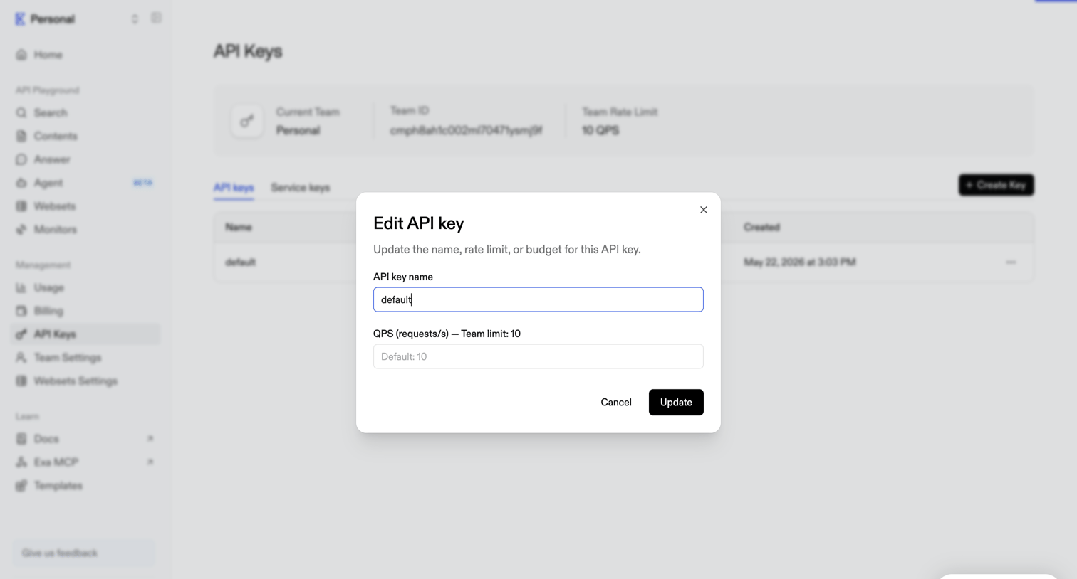 API Keys | Exa API from Exa