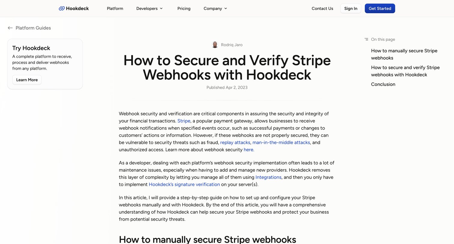 Hookdeck - How to Secure and Verify Stripe Webhooks with Hookdeck screen