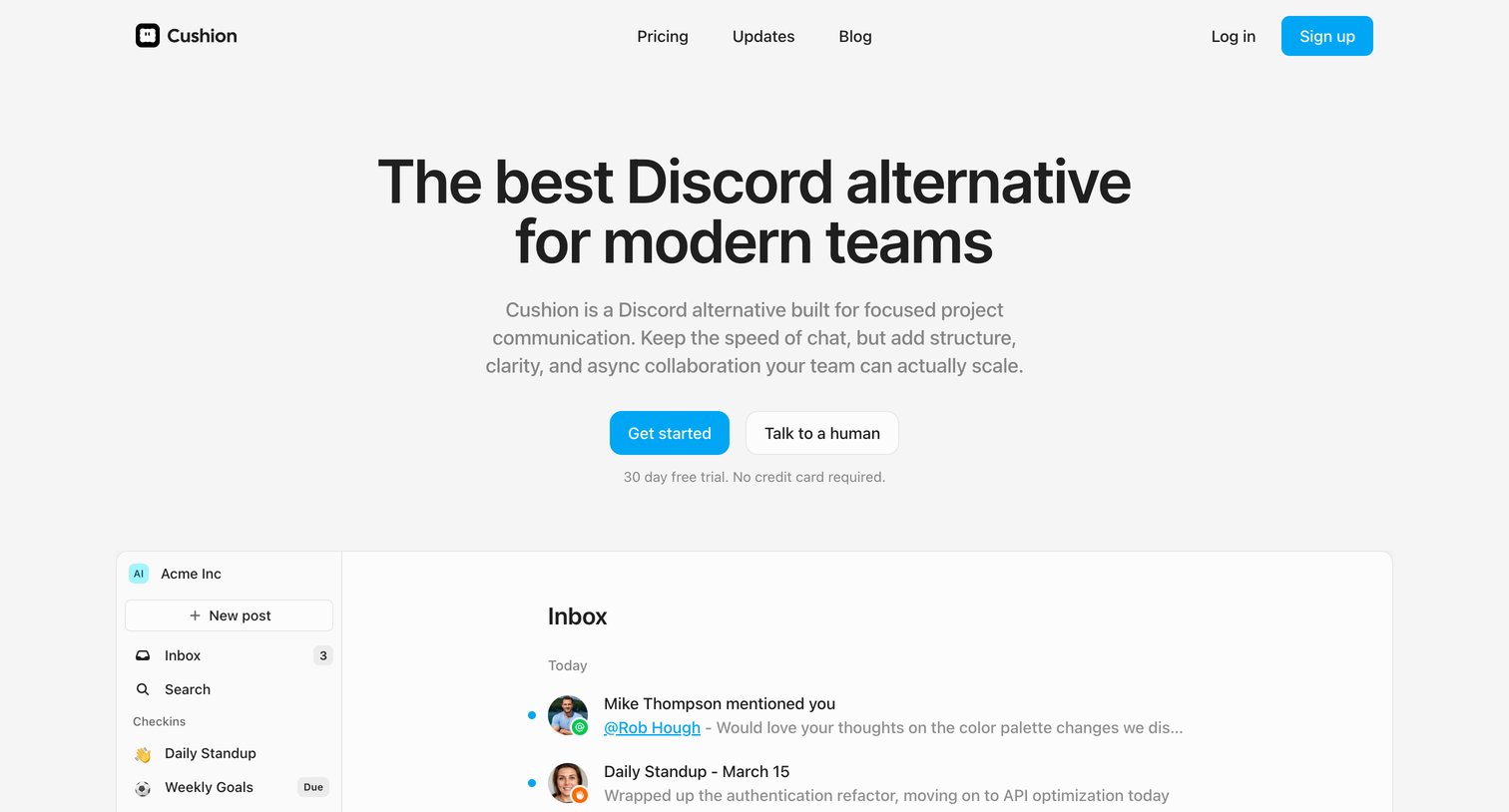 Cushion - Best Discord Alternative for Modern Teams (2026) Cushion screen