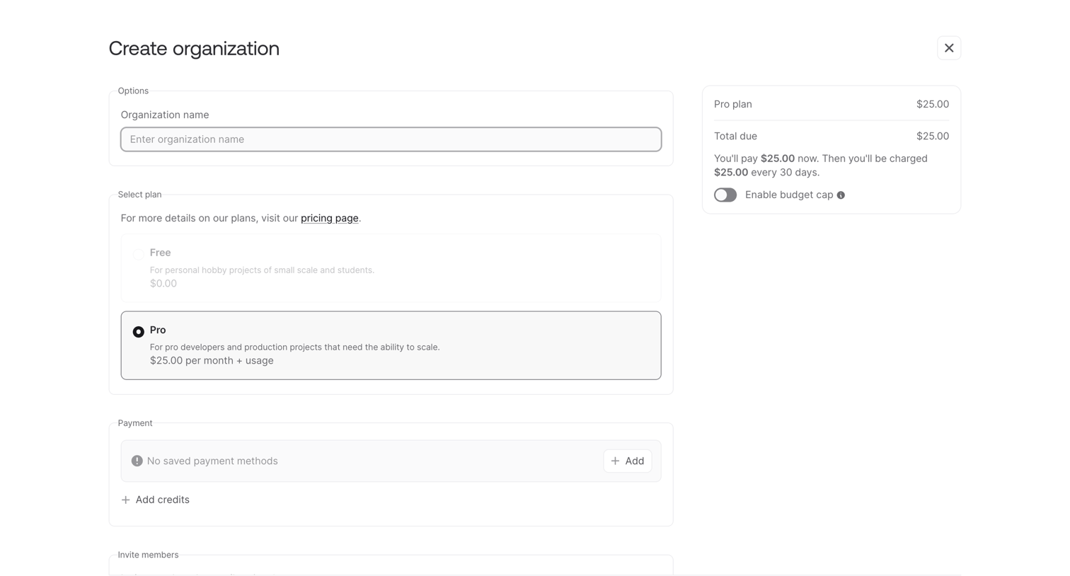 Appwrite - Create organization - Appwrite screen