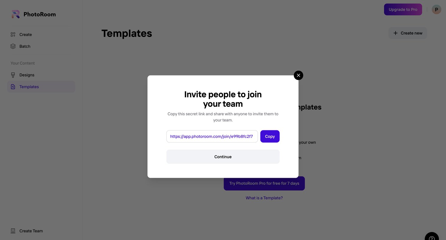 Photoroom - Your Content - Templates - PhotoRoom screen
