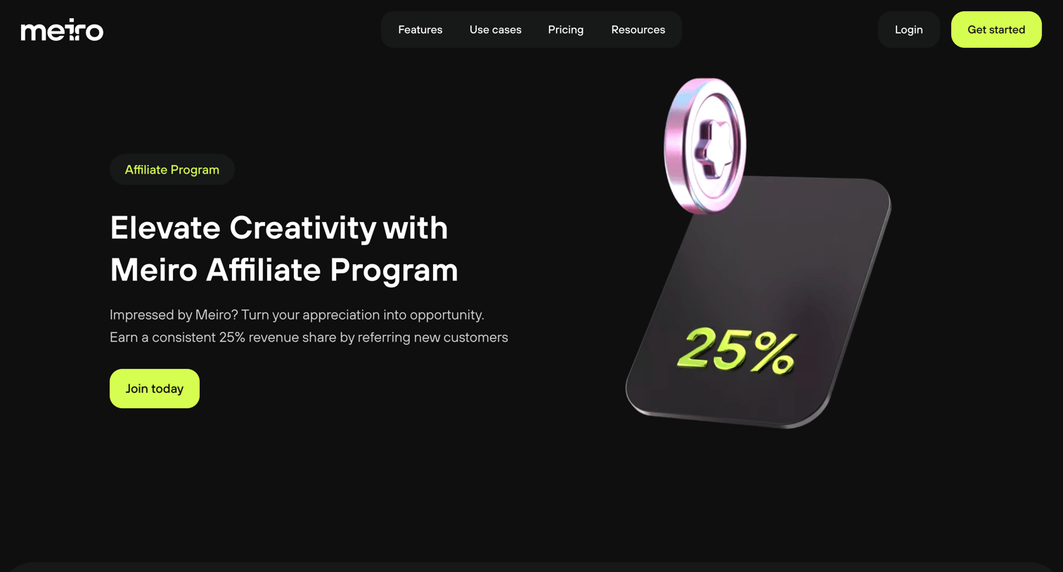 Meiro - Meiro Affiliate Program screen