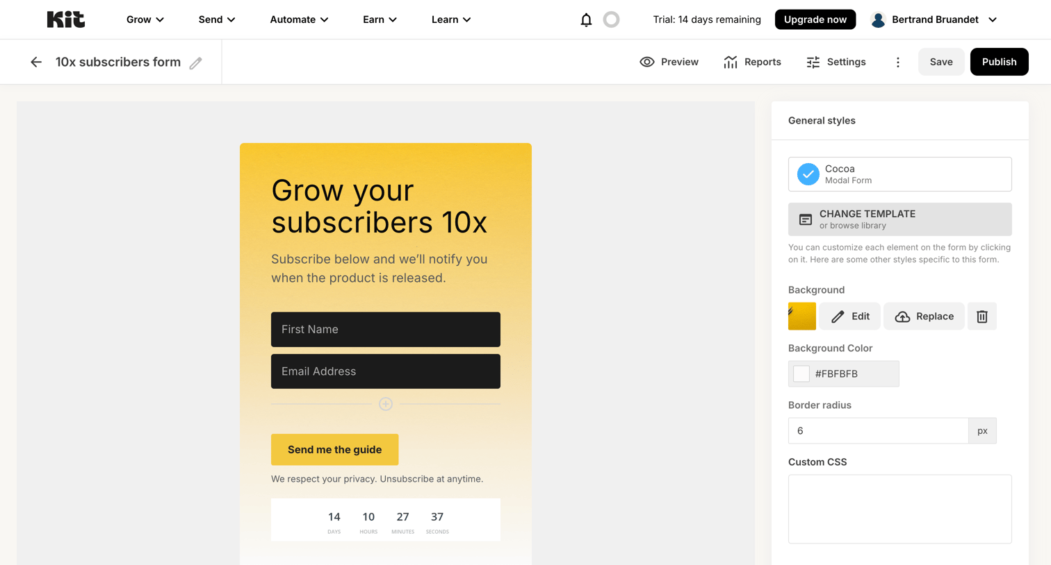 Kit - 10x subscribers form - Kit screen