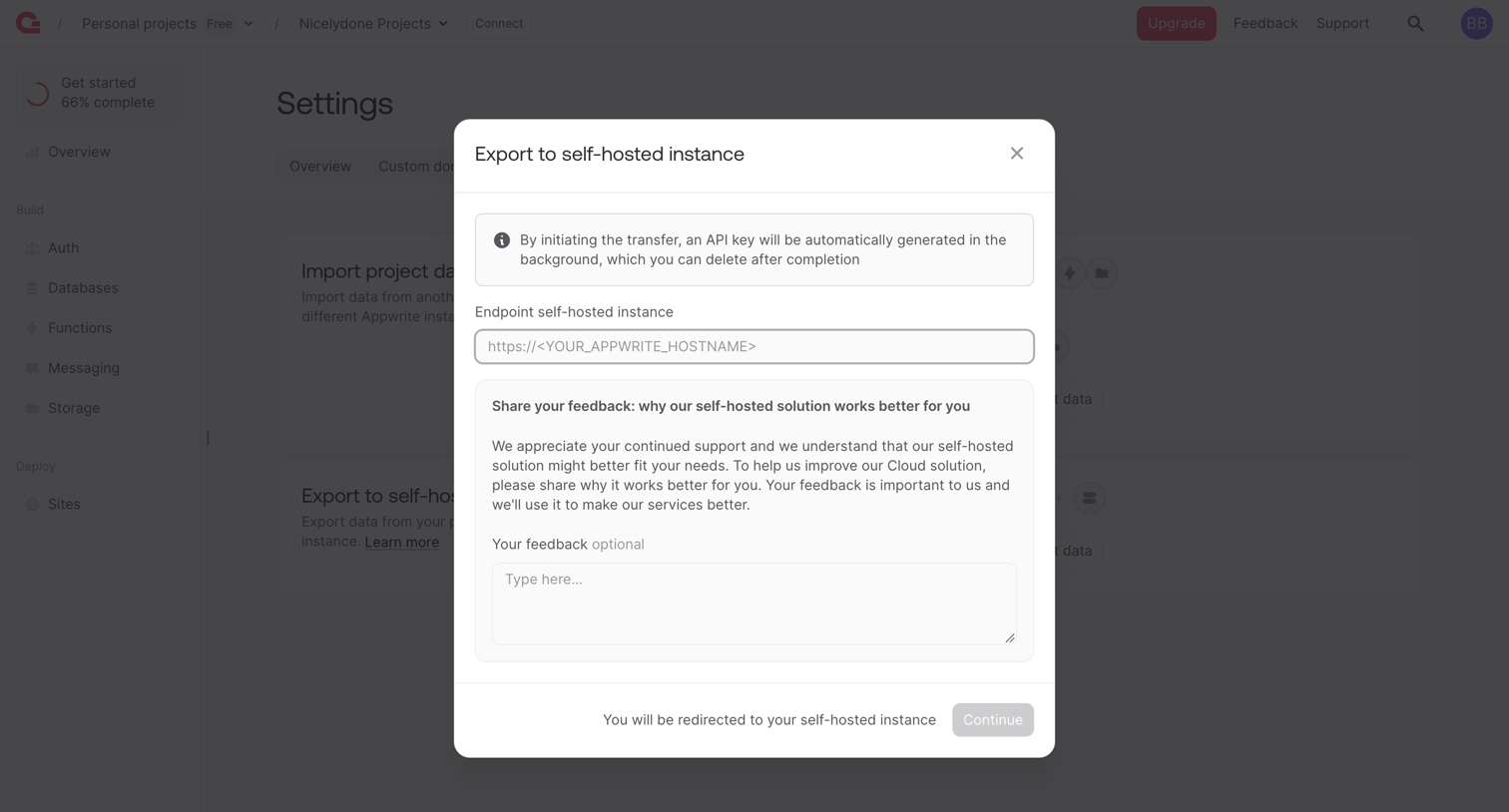 Appwrite - Webhook - Appwrite screen