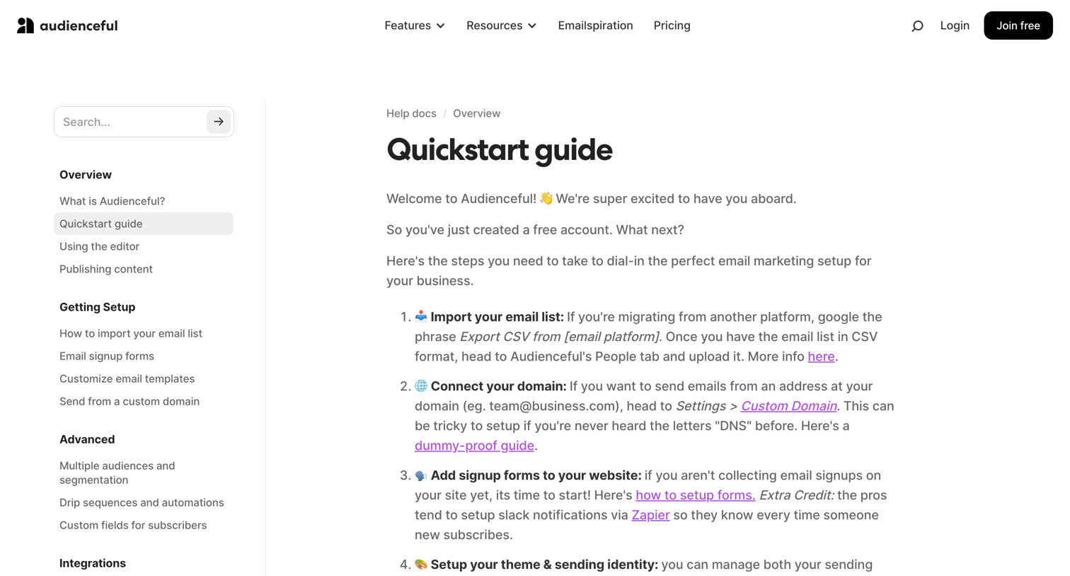 Audienceful - Quickstart guide - Audienceful screen